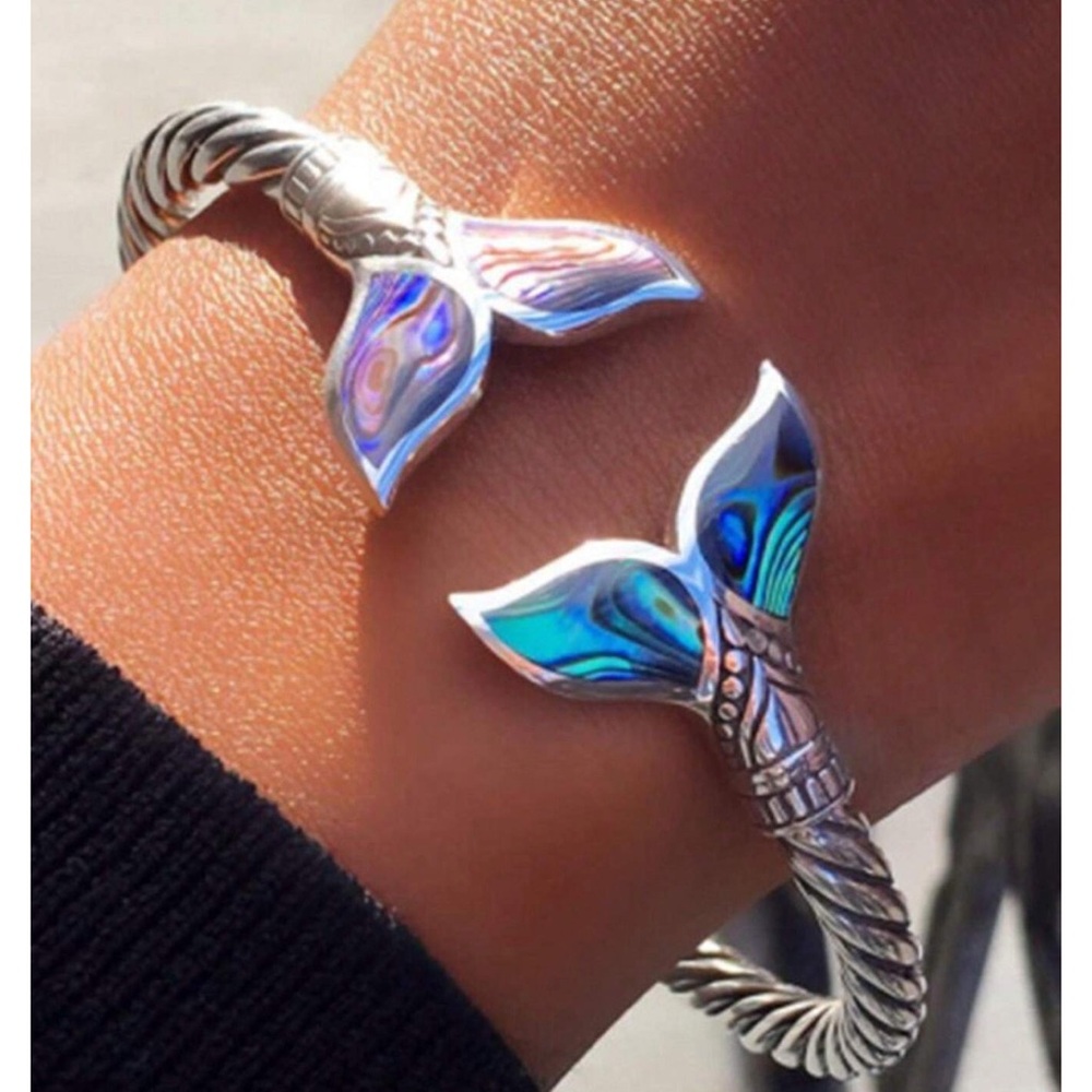 Mermaid Tail Retro, Simulated Abalone Opening Adjustable Bohemian Cuff Bracelet